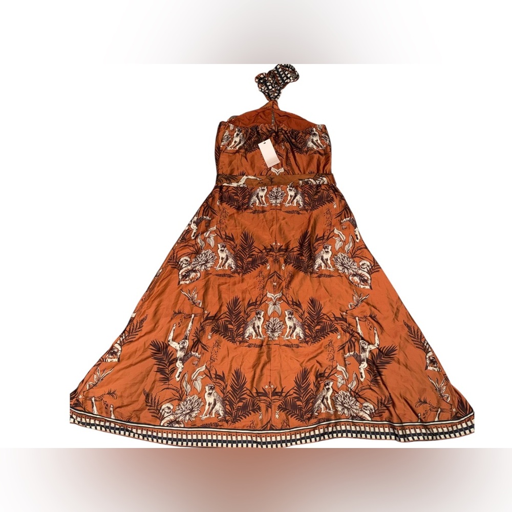 NWT- CIEBON Courtney Animal Print Halter Neck Satin Maxi Dress Size: XL - Picture 8 of 15